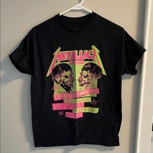 Metallica Black Short-Sleeve Graphic Tee with Neon Pink & Neon Green Print